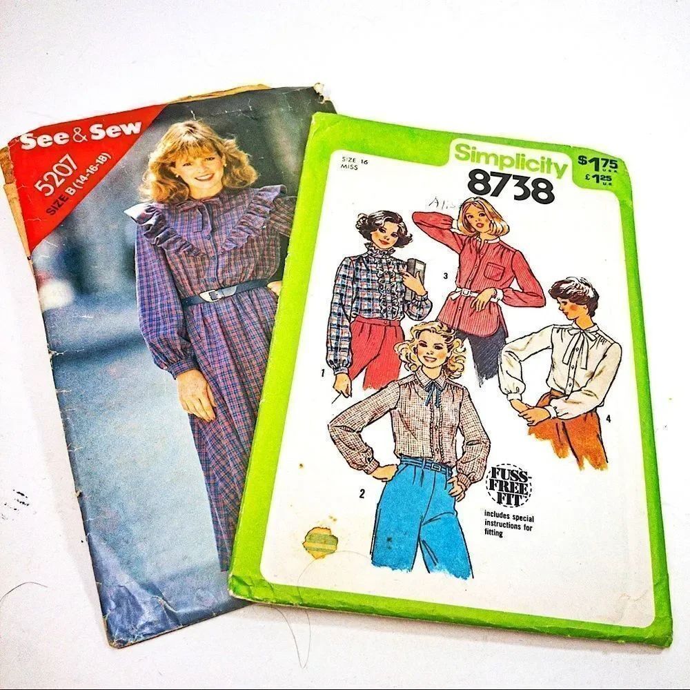 70’s Ruffle Blouse/Dress Sewing Patterns Sz 16